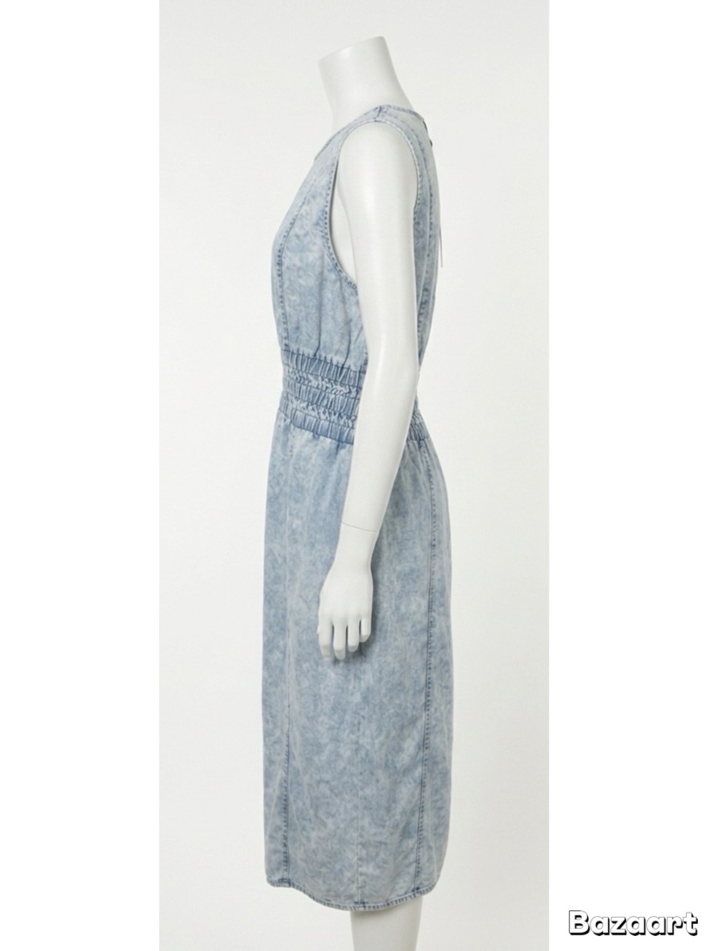 Central Park West Pale Blue V-Neck Smocked-Waist Midi Dress - Picture 4 of 8